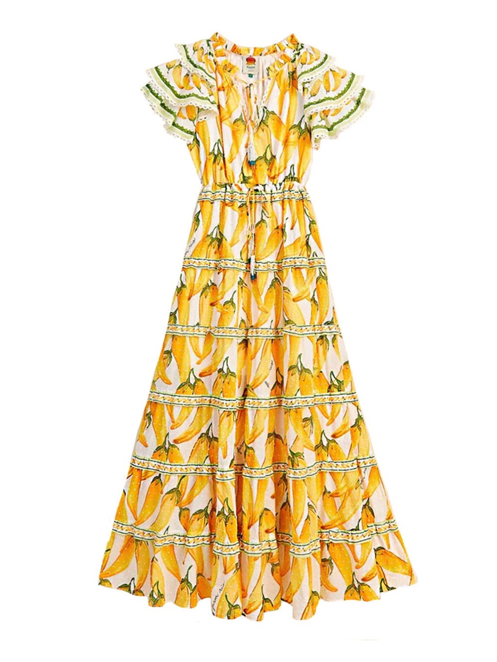 Farm Rio Peppers Off White Swiss Dot Tiered Maxi Dress XS New with Tags